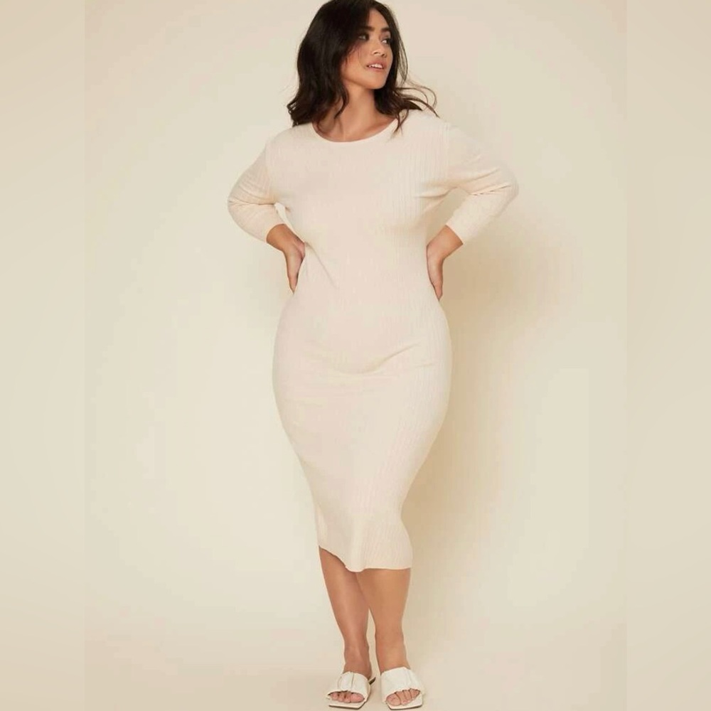 Solid ribbed knit sweater dress